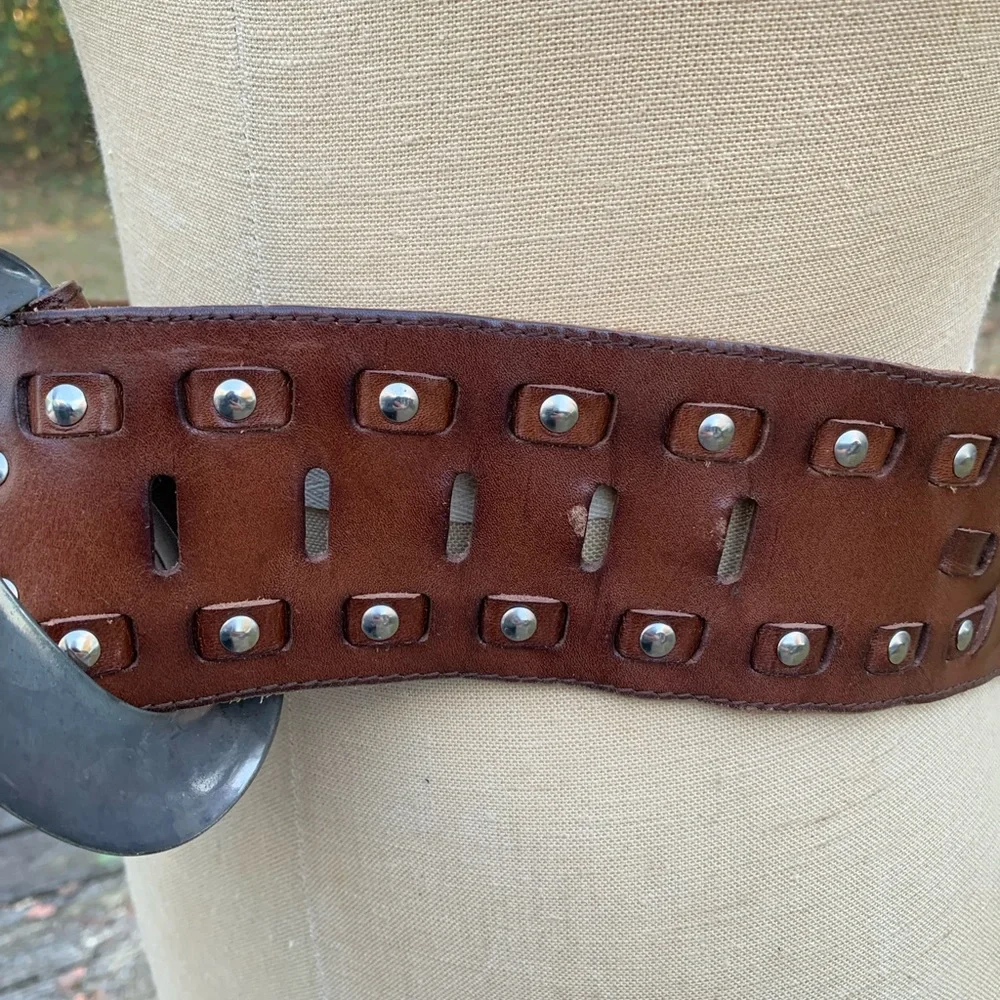 Vintage Oversized Riveted Woven Leather Belt